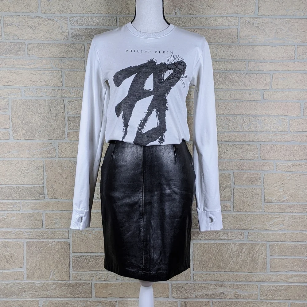 MICHAEL HOBAN Lambskin Leather Knee Length Skirt - Picture 7 of 9